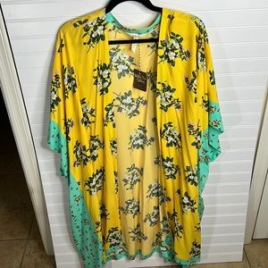 Matilda Jane Women's Kimono Style Bright Yellow Open Floral Top SIZE M/L